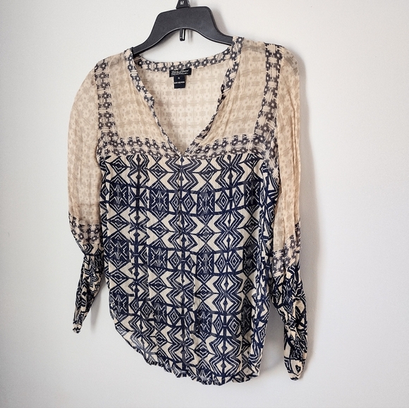 Lucky Brand Sheer Blue and Beige Top - Picture 2 of 5